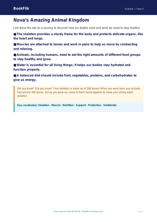 Free Animals Including Humans Poster | Year 3 Core | BookFlik worksheet preview — Science Animals Including Humans