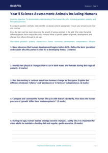 Free Animals Including Humans Assessment | Year 5 Greater Depth | BookFlik