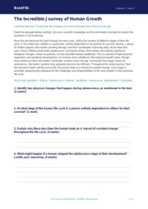 Free Animals Including Humans Comprehension | Year 5 Greater Depth | BookFlik