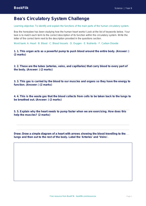 Free Animals Including Humans Activity Sheet | Year 6 Core | BookFlik worksheet preview — Science Animals Including Humans
