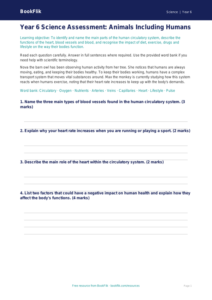 Free Animals Including Humans Assessment | Year 6 Core | BookFlik