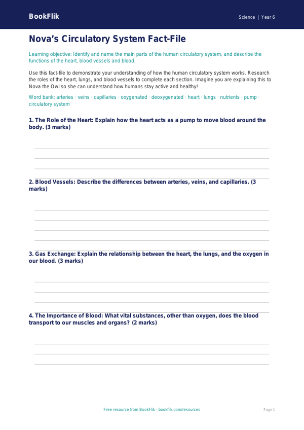 Free Animals Including Humans Template | Year 6 Core | BookFlik worksheet preview — Science Animals Including Humans
