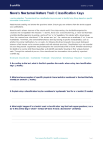 Free Classification Keys Comprehension | Year 5 Greater Depth | BookFlik