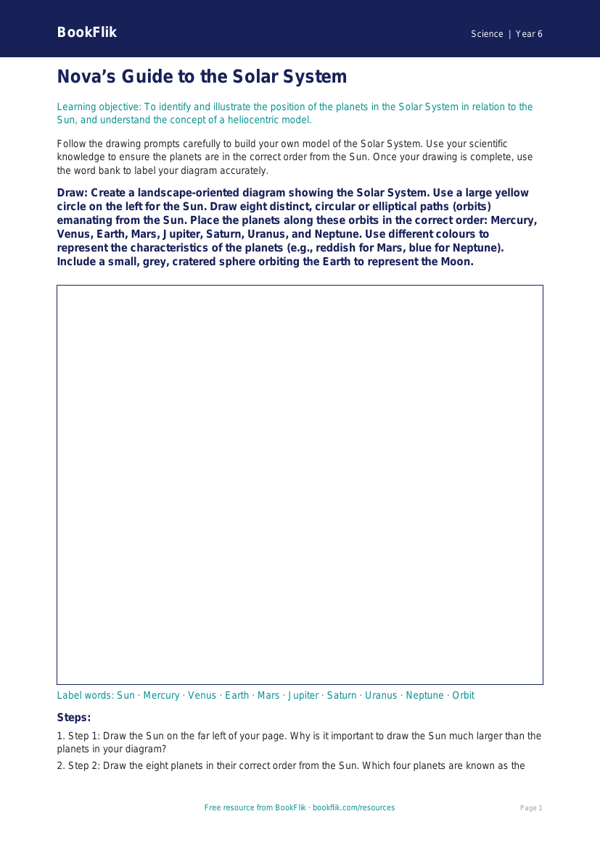 Free Earth And Space Drawing Sheet | Year 6 Core | BookFlik worksheet preview — Science Earth And Space
