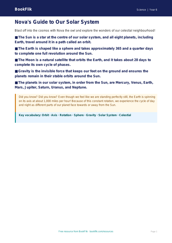 Free Earth And Space Poster | Year 6 Core | BookFlik worksheet preview — Science Earth And Space