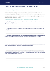 Free Electricity Assessment | Year 5 Greater Depth | BookFlik