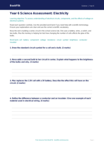 Free Electricity Assessment | Year 6 Core | BookFlik