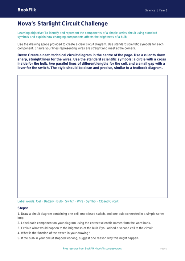 Free Electricity Drawing Sheet | Year 6 Core | BookFlik worksheet preview — Science Electricity