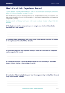 Free Electricity Worksheet | Year 6 Science | BookFlik