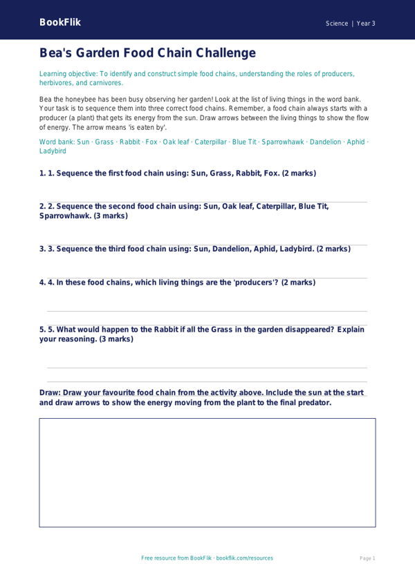 Free Food Chains Activity Sheet | Year 3 Science | BookFlik worksheet preview — Science Food Chains