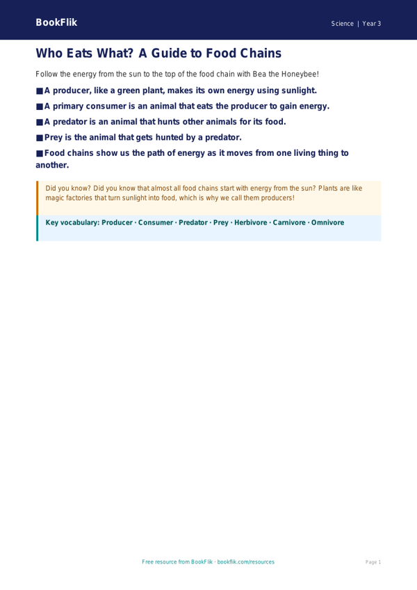 Free Food Chains Poster | Year 3 Core | BookFlik worksheet preview — Science Food Chains