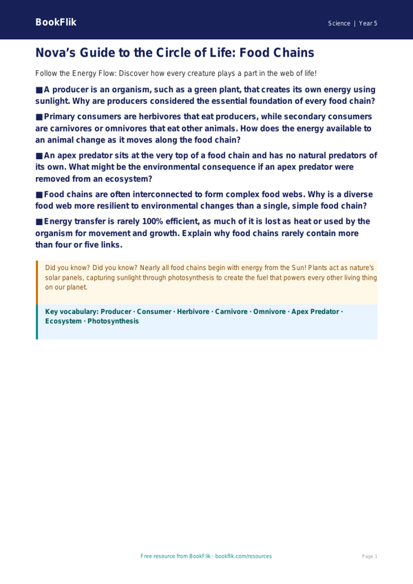 Free Food Chains Poster | Year 5 Greater Depth | BookFlik worksheet preview — Science Food Chains
