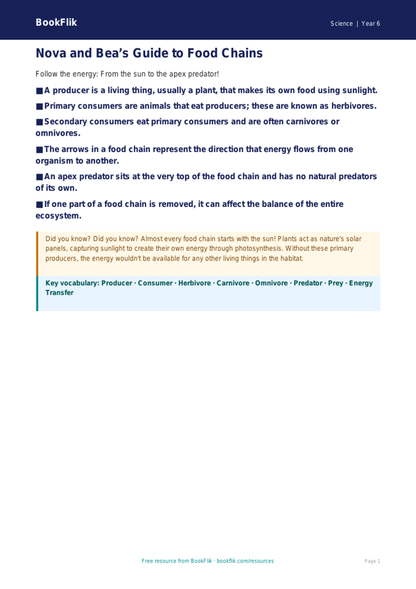 Free Food Chains Poster | Year 6 Core | BookFlik worksheet preview — Science Food Chains