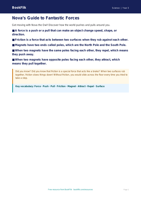 Free Forces Poster | Year 3 Science Worksheet | BookFlik worksheet preview — Science Forces