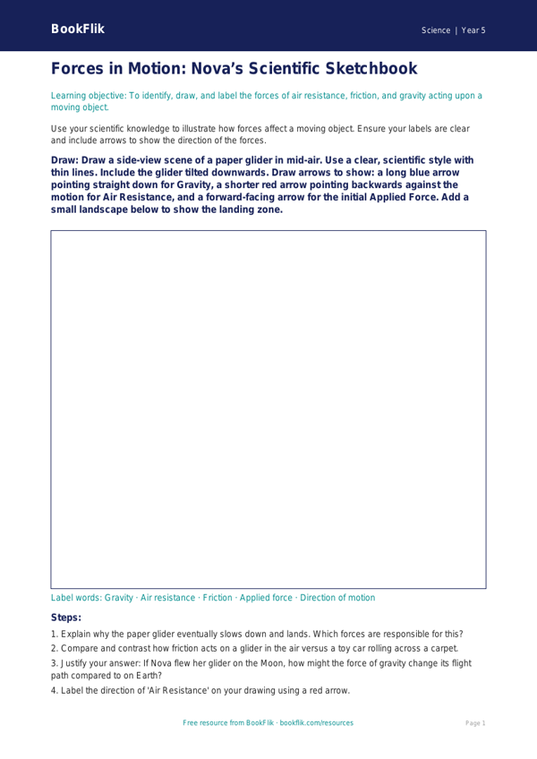 Free Forces Drawing Sheet | Year 5 Greater Depth | BookFlik worksheet preview — Science Forces