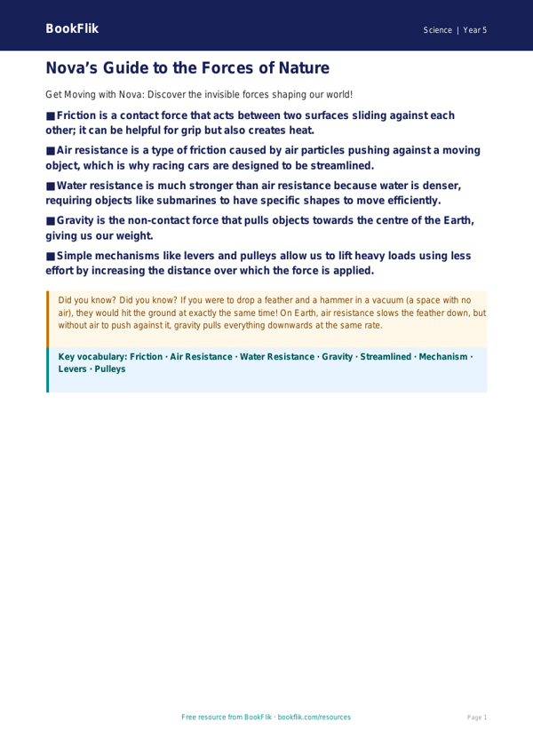 Free Forces Poster | Year 5 Greater Depth | BookFlik worksheet preview — Science Forces