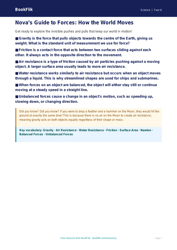 Free Forces Poster | Year 6 Science Resource | BookFlik worksheet preview — Science Forces
