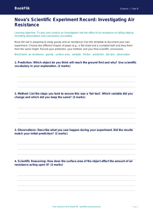 Free Forces Worksheet | Year 6 Science Resources | BookFlik worksheet preview — Science Forces