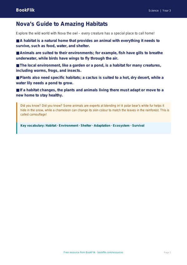Free Habitats Poster | Year 3 Core | BookFlik worksheet preview — Science Habitats