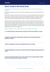 Free Human Body Comprehension | Year 3 Core | BookFlik