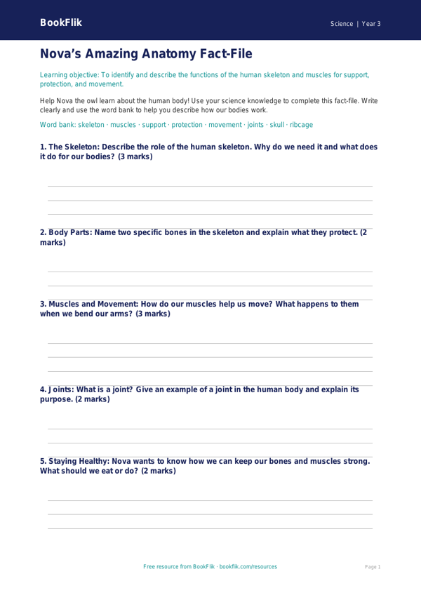 Free Human Body Template | Year 3 Core | BookFlik worksheet preview — Science Human Body