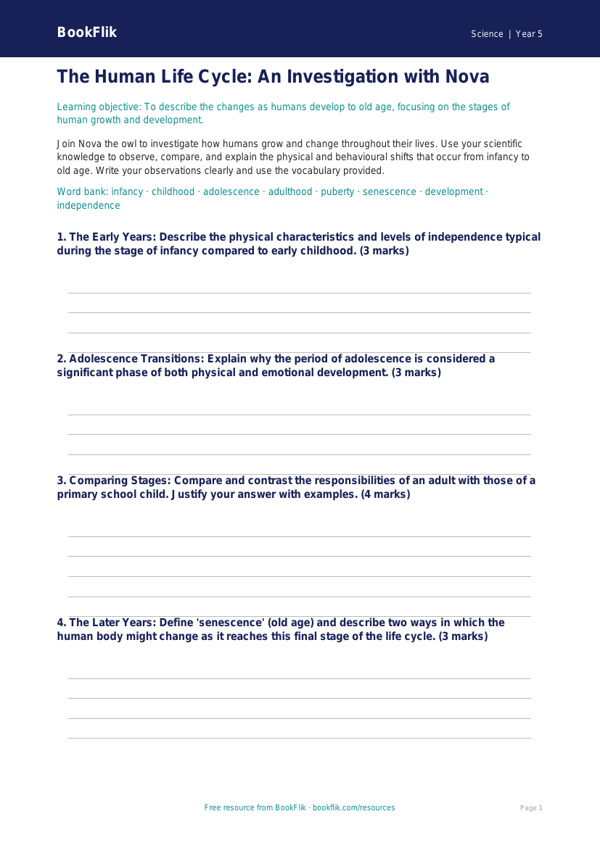 Free Human Body Template | Year 5 Greater Depth | BookFlik worksheet preview — Science Human Body