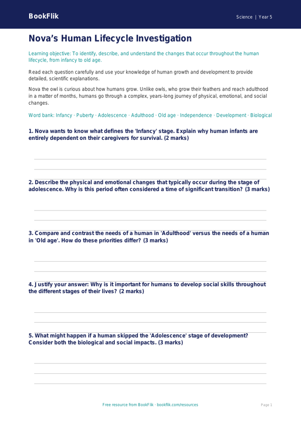 Free Human Body Worksheet | Year 5 Greater Depth | BookFlik worksheet preview — Science Human Body