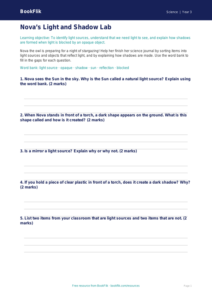 Free Light Activity Sheet | Year 3 Core | BookFlik