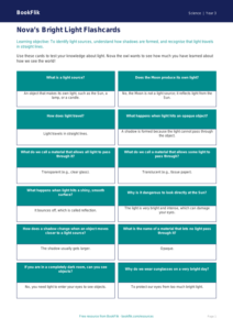 Free Light Flashcards | Year 3 Core | BookFlik