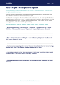 Free Light Worksheet | Year 3 Core | BookFlik