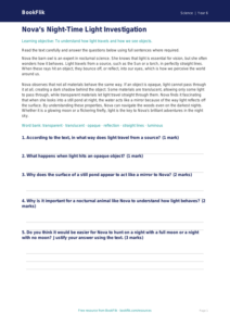 Free Light Comprehension Worksheet | Year 6 Science | BookFlik