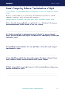 Free Light Worksheet | Year 6 Science | BookFlik
