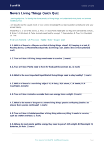 Free Living Things Quiz | Year 3 Science Worksheet | BookFlik