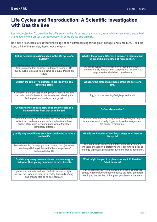 Free Living Things Flashcards | Year 5 Greater Depth | BookFlik worksheet preview — Science Living Things