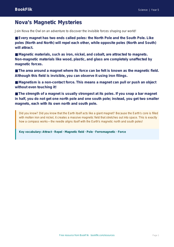 Free Magnets Poster | Year 5 Greater Depth | BookFlik worksheet preview — Science Magnets