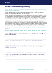 Free Nutrition Comprehension | Year 5 Greater Depth | BookFlik
