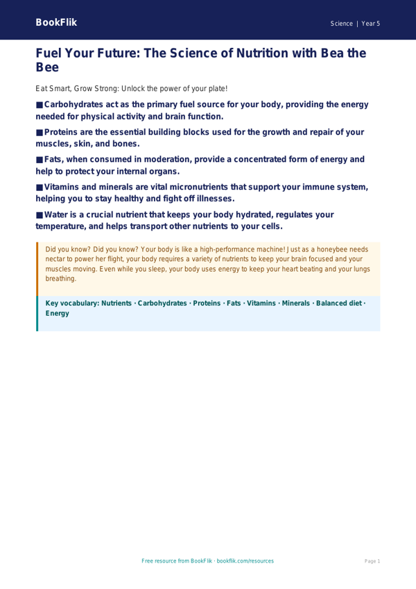 Free Nutrition Poster | Year 5 Greater Depth | BookFlik worksheet preview — Science Nutrition