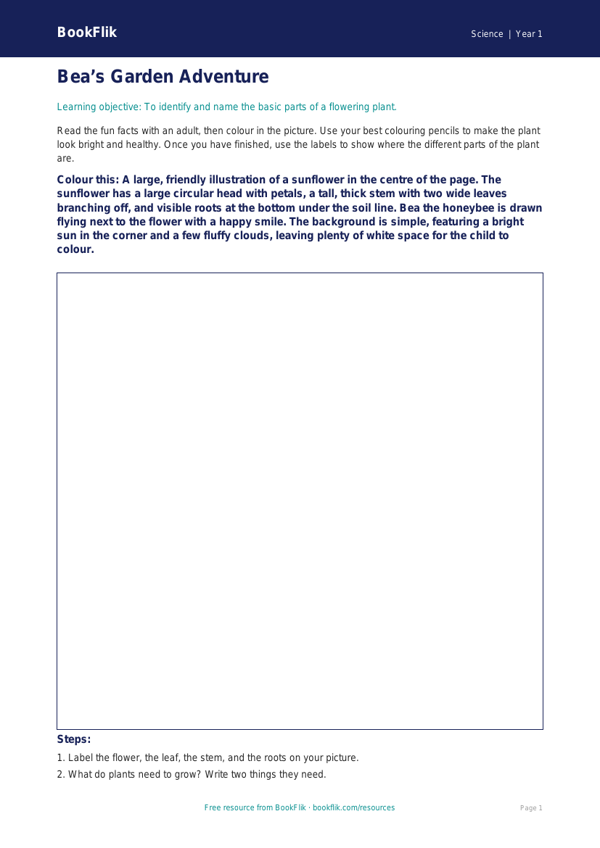 Free Plants Colouring Page | Year 1 Core | BookFlik worksheet preview — Science Plants