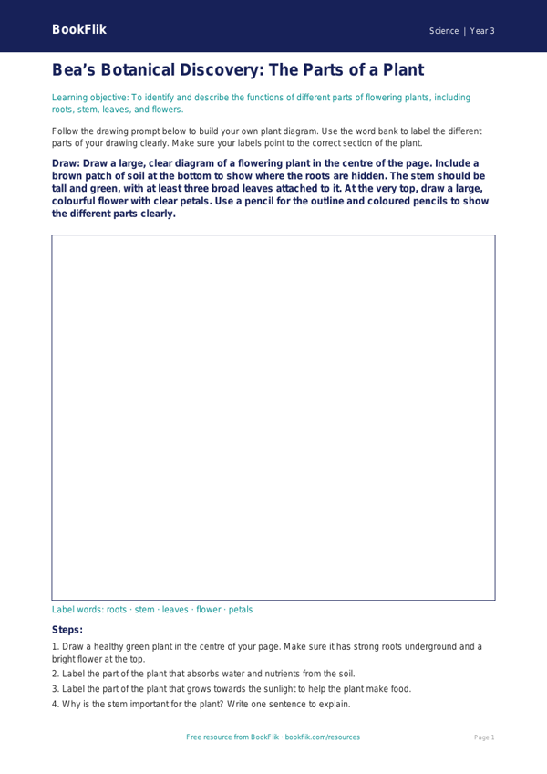 Free Plants Drawing Sheet | Year 3 Core | BookFlik worksheet preview — Science Plants