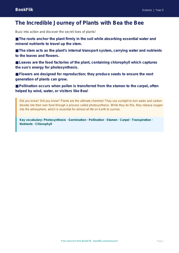 Free Plants Poster | Year 5 Greater Depth | BookFlik worksheet preview — Science Plants
