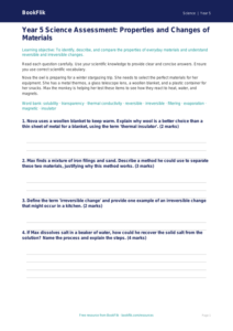 Free Properties Of Materials Assessment | Year 5 Greater Depth | BookFlik