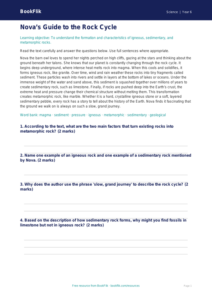 Free Rocks Comprehension Worksheet | Year 6 Science | BookFlik