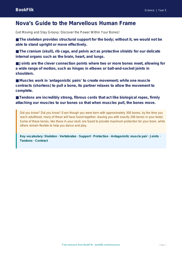 Free Skeleton And Muscles Poster | Year 5 Greater Depth | BookFlik worksheet preview — Science Skeleton And Muscles