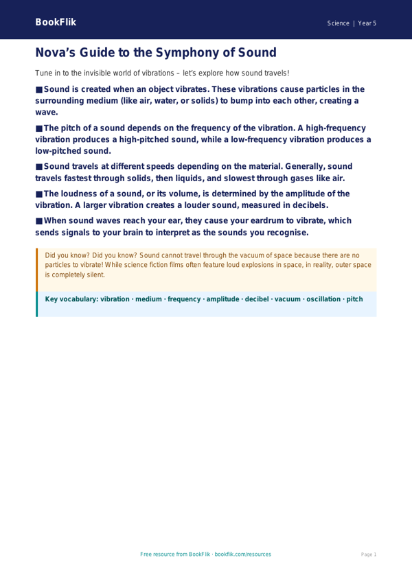 Free Sound Poster | Year 5 Greater Depth | BookFlik worksheet preview — Science Sound