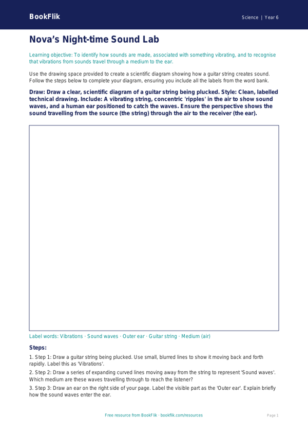 Free Sound Drawing Sheet | Year 6 Core | BookFlik worksheet preview — Science Sound
