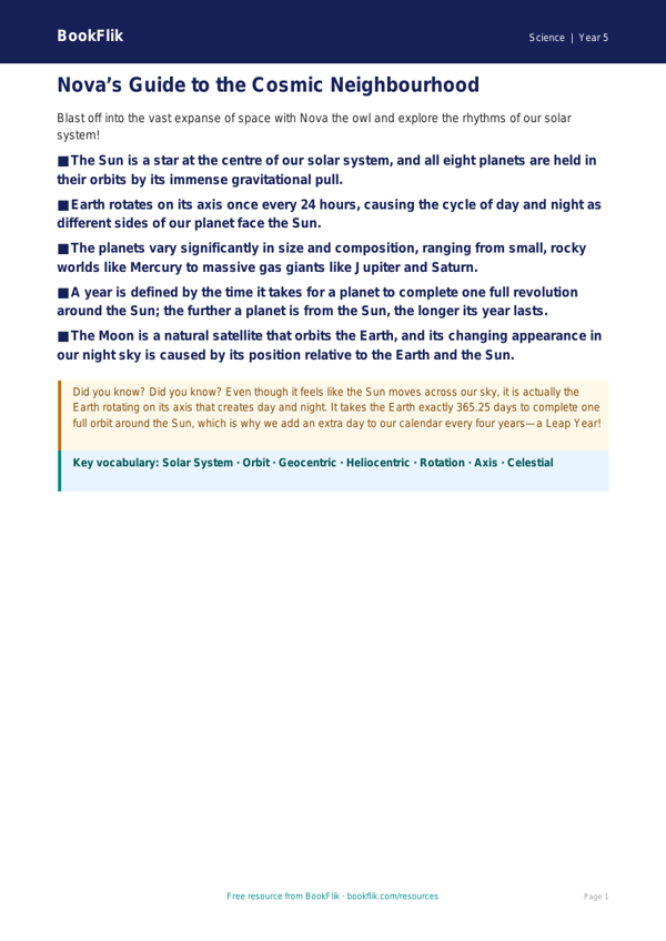 Free Space Poster | Year 5 Greater Depth | BookFlik worksheet preview — Science Space