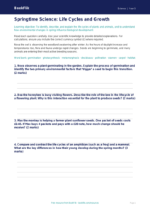 Free Spring Science Worksheet | Year 5 Greater Depth | BookFlik