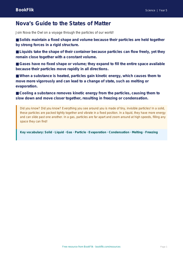 Free States Of Matter Poster | Year 5 Greater Depth | BookFlik worksheet preview — Science States Of Matter