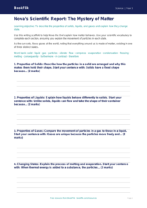 Free States Of Matter Writing Frame | Year 5 Greater Depth | BookFlik