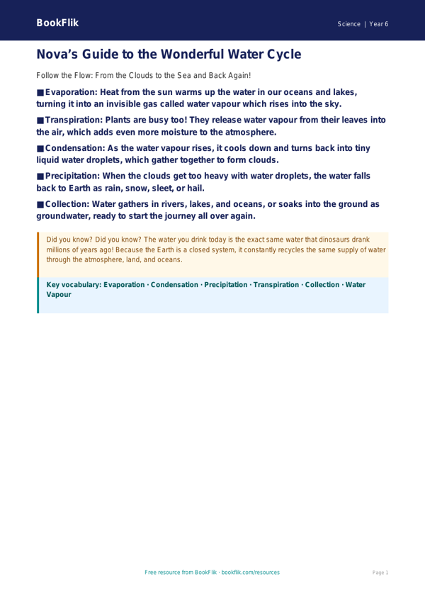 Free Water Cycle Poster | Year 6 Core | BookFlik worksheet preview — Science Water Cycle